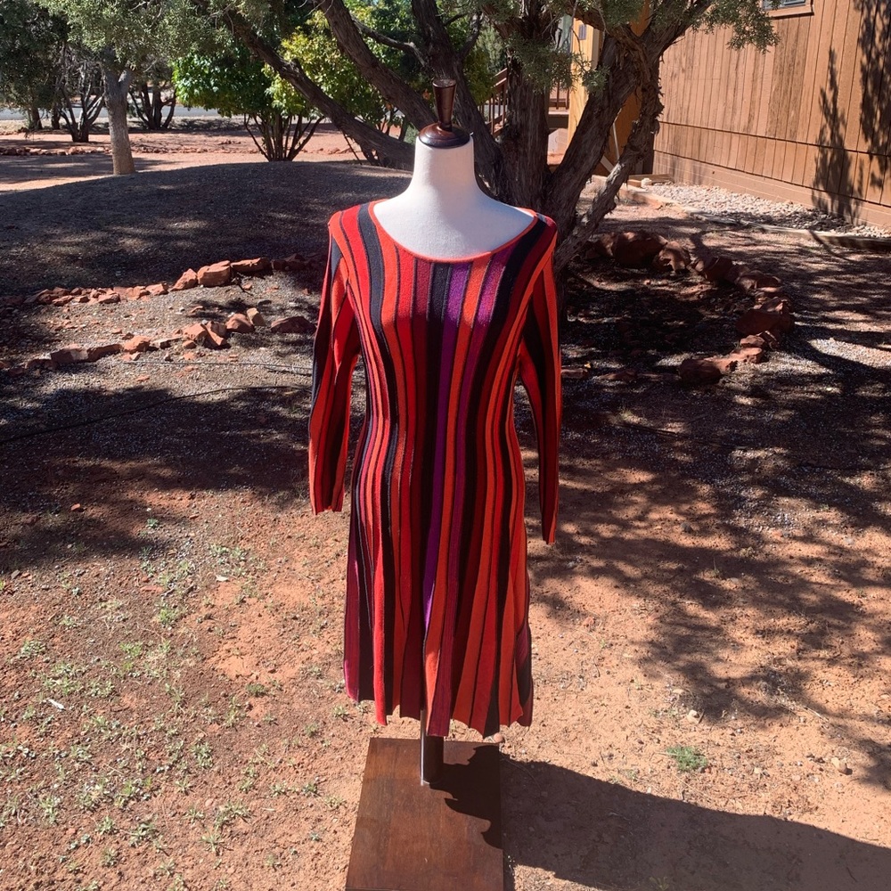 Vintage Knit Dress with Orange + Purple Stripes
